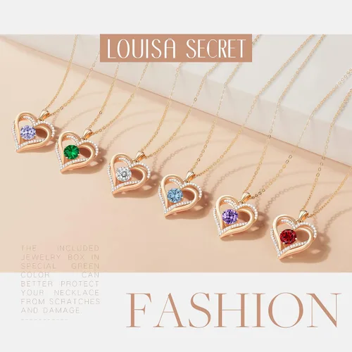 Miniatura 4 de LOUISA SECRET Love Heart Birthstone Necklaces for Women 925 Sterling Silver Rose Gold Pendant Forever Diamond Jewelry Valentine's Day Christmas