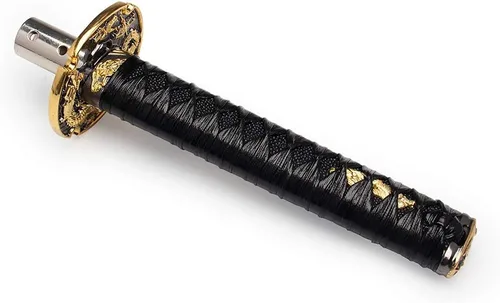 Miniatura 3 de Palanca de cambios estilo katana samurái, disco de corte universal, ajuste para autos manuales con adaptadores, negro + negro (20 cm)