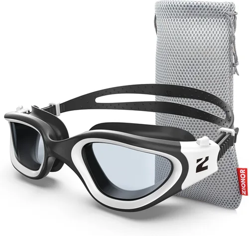 ZIONOR Gafas de natación G1 SE antivaho para adultos, hombres y mujeres Lente A0-transparente Marco blanco negro