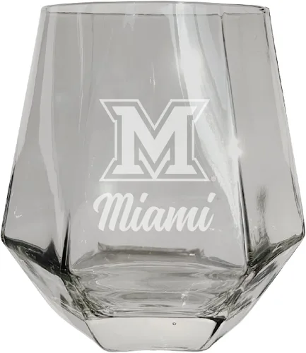 Miami University of Ohio - Copa de vino grabada con corte de diamante, sin tallo, 11.5 onzas, transparente, paquete de 2 unidades Claro