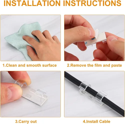Miniatura 4 de 60 piezas de clips para cables transparentes con adhesivo de 3M, soportes de cables debajo del escritorio, gestión de cables para pared, coche