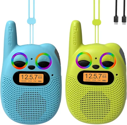 Qniglo Walkie Talkies para niños recargables, paquete de 2, regalos de Navidad y cumpleaños, juguetes para niños y niñas de 3 a 12 años, walkie Azul