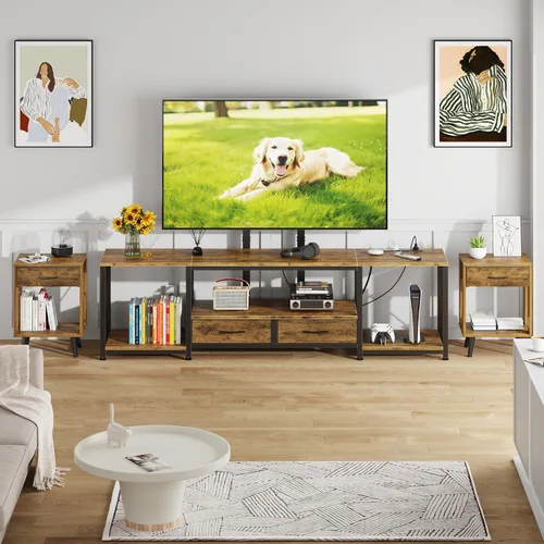 Miniatura 7 de GYIIYUO Soporte de TV LED con montaje y toma de corriente y cajones de tela para TV de 32-85 pulgadas - Centro de entretenimiento y soporte de TV