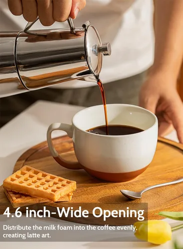Miniatura 8 de Teocera Juego de 4 tazas de café color beige, taza de café de cerámica de 16 onzas, juego de tazas grandes con asa para bebidas frías o calientes