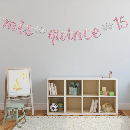 Miniatura 6 de Maicaiffe Cartel Mis Quince 15 – Decoración para fiesta de cumpleaños de 15 años para niña – Quince años – Decoración de fiesta de feliz cumpleaños