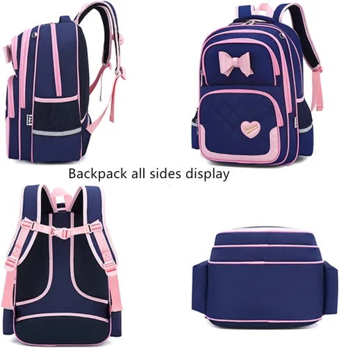Miniatura 22 de Juego de 2 mochilas escolares con lazos para niñas y estudiantes, diseño de princesa para escuela primaria, 2pcs Negro-s, 2Pcs BagSet S