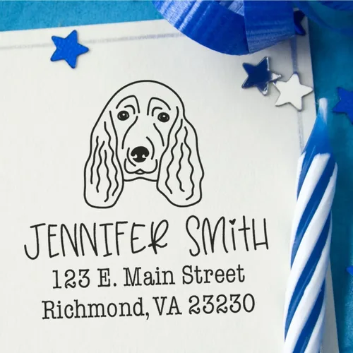 Miniatura 88 de Sello de dirección personalizado Basset Hound – Sello personalizable con nombre y dirección para sobres, ideal para amantes de los perros