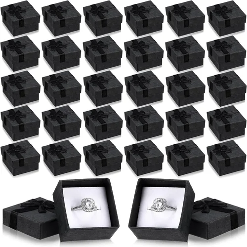 Bucherry 72 cajas de anillos de 1.6 x 1.6 pulgadas, caja de joyería de cartón duro con lazo de cinta, pequeñas cajas de regalo para pequeñas Negro