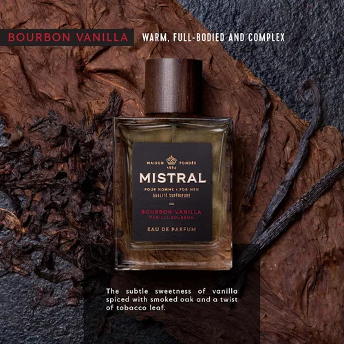 Miniatura 3 de Mistral Colonia para hombre – Bourbon Vanilla Eau de Parfum Aroma masculino cálido y dulce con vainilla, pachulí y sándalo Perfume libre