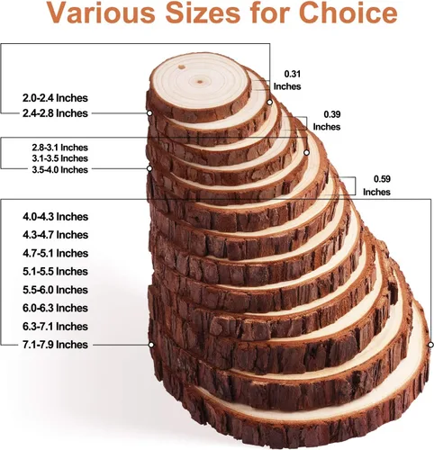 Miniatura 6 de Fuyit Rebanadas de madera sin terminar para centros de mesa, 10 discos redondos de madera natural de 4.7 a 5.1 pulgadas con corteza