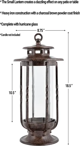 Miniatura 3 de H Potter – Linterna Huracán, Hierro, Marrón Charcoal, S, 0 volts Farol de vela para interiores y exteriores, patio, porche, jardín y decoración