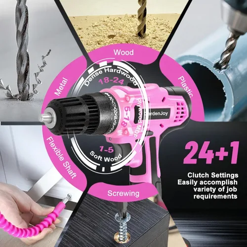 Miniatura 2 de GardenJoy Juego de Taladro Inalámbrico de 20V, Kit Eléctrico de Potencia 2 Baterías Con Cargador 30Nm 2 Velocidades Portabrocas Sin Llave de 3/8