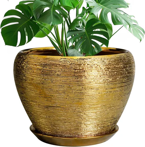 Miniatura 70 de Maceta de Cerámica Moderna con Esmalte para Suculentas con Agujero de Drenaje y Platillo, Maceta Redonda de 6 Pulgadas para Plantas de Flores
