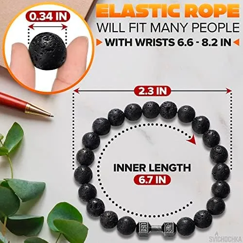 Miniatura 2 de Lava Beads Gym Bracelets for Men - 8mm Lava Rock Bracelet Natural Stone, Men Stretch Bracelet Bead Bracelet for Women- Alloy Dumbbell Bracelet