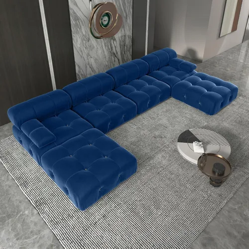 Miniatura 27 de Sofá modular seccional, sofá de terciopelo, asiento medio, beige