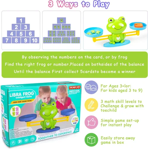 Miniatura 5 de Juguetes de conteo de equilibrio de rana, juegos de matemáticas geniales para niños y niñas, juguete educativo de números para preescolar, divertido