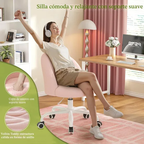 Miniatura 4 de DurayLoly Silla de tocador con ruedas, bonita silla de escritorio con respaldo, silla de oficina sin brazos ajustable en altura, soporte lumbar