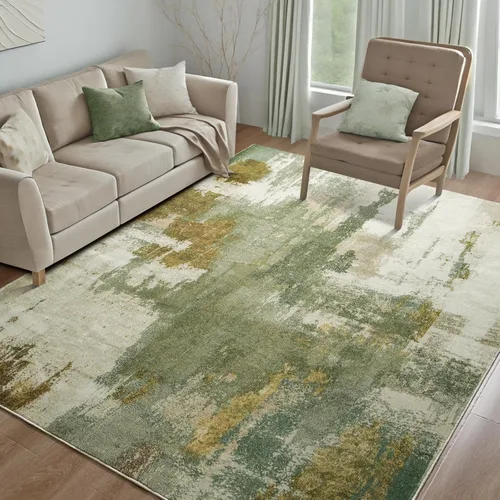 Miniatura 35 de Kelarea Alfombra lavable para sala de estar, 5 x 7 antideslizante, alfombras modernas abstractas color beige, alfombra de pelo bajo fácil