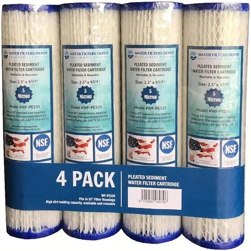 Miniatura 3 de WFD, WF-PE105 - Cartucho de filtro de agua plisado de sedimentos de 5 micras de 2.5 x 9-3/4 pulgadas, se adapta a carcasas de tamaño estándar de 10