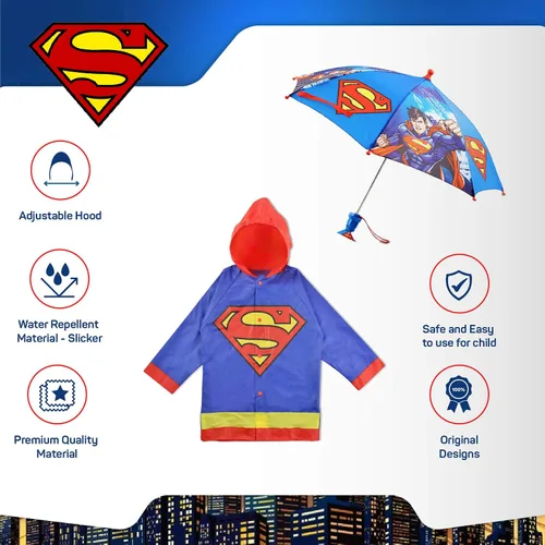 Miniatura 4 de DC Comics Conjunto de paraguas y Slicker, Batman o Superman para niños pequeños, para edades de 2 a 7 años