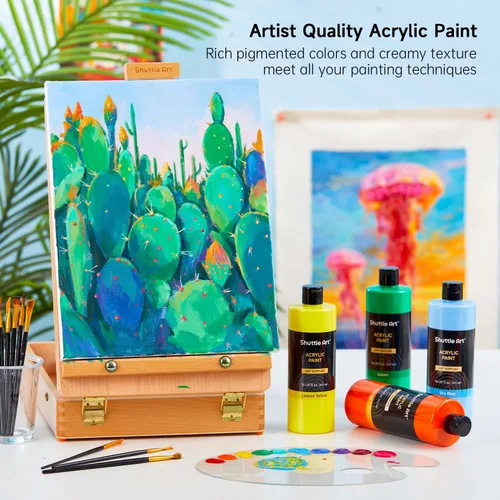 Miniatura 2 de Pintura acrílica Shuttle Art, juego de botellas grandes de pintura acrílica de 15 colores, 473 ml/16 oz cada una, pigmentos ricos, alta viscosidad