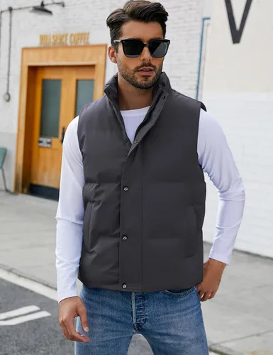 Miniatura 2 de Flygo Chaleco acolchado de invierno para hombre, chaleco ligero con cuello alto, chaqueta sin mangas