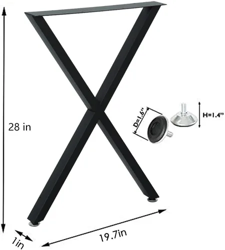 Miniatura 2 de Juego de 4 patas de metal para mesa de comedor de 28 pulgadas, patas de escritorio con marco en X de acero resistente con patas ajustables