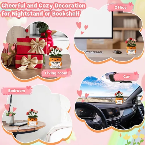 Miniatura 5 de MAMAGIFTREE Planta en maceta de ganchillo a mano con tarjeta I Love You More – Divertido ramo de corazón romántico, regalo eterno hecho a mano