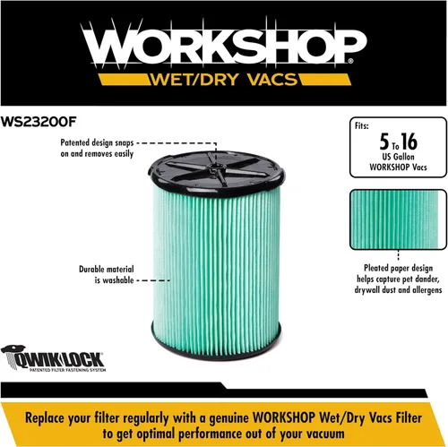 Miniatura 3 de WORKSHOP Wet/Dry Vacs Filtros de vacío WS23200F Filtro de medios HEPA para aspiradora de tienda