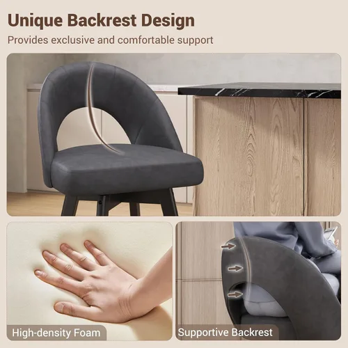 Miniatura 4 de YaFiti Taburetes de bar de altura de mostrador de 24 pulgadas, taburetes de bar giratorios ergonómicos con respaldo curvado con asiento de piel