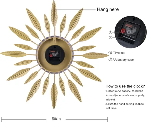 Miniatura 9 de Lafocuse Reloj de pared grande silencioso de 23 pulgadas para decoración de sala de estar, reloj de pared decorativo de mediados de siglo, reloj