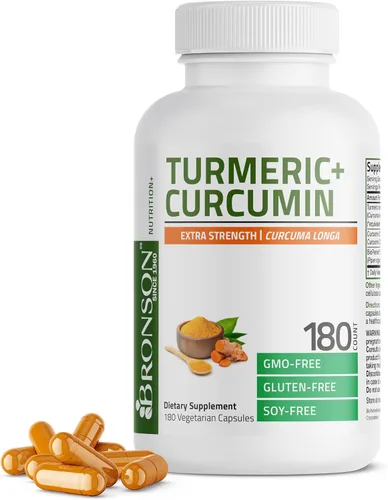 Bronson Curcumina de cúrcuma extra fuerte, antioxidante, apoyo articular y digestión con BioPerine, sin OMG, 180 cápsulas vegetarianas