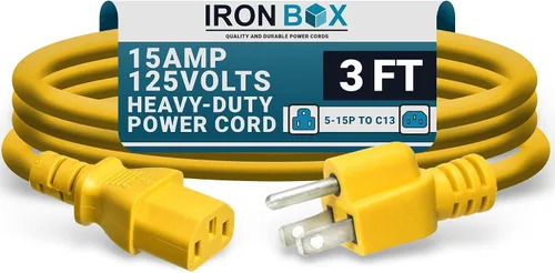 Miniatura 43 de IronBox Electric - Cable de alimentación de servicio pesado 5-15P a C13 - Cable de 3 clavijas 15A 125V 14/3 SJT para PC - Cable para computadora
