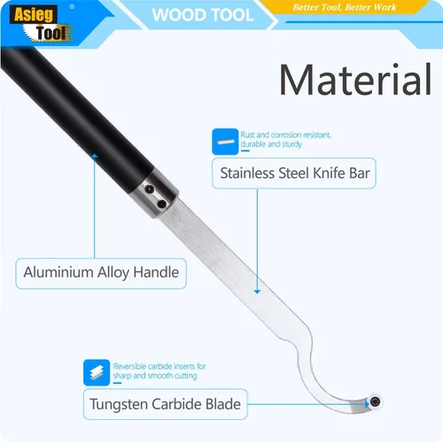 Miniatura 4 de Juego de herramientas de torneado de madera con punta de carburo Torno más duro Detailer Cisne Cuello Hollower Herramientas y mango de agarre