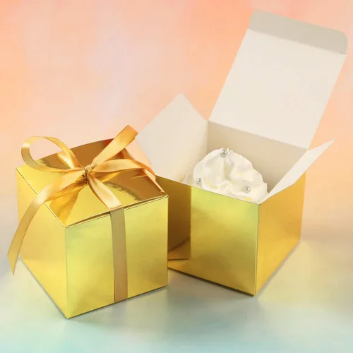 Miniatura 5 de COTOPHER 100 Cajas de Favor de Boda, Cajas de Regalo de Papel 3x3x3 Pulgadas Cajas de Regalo Pequeñas con Cintas Cajas Pequeñas para Regalos, Dorado