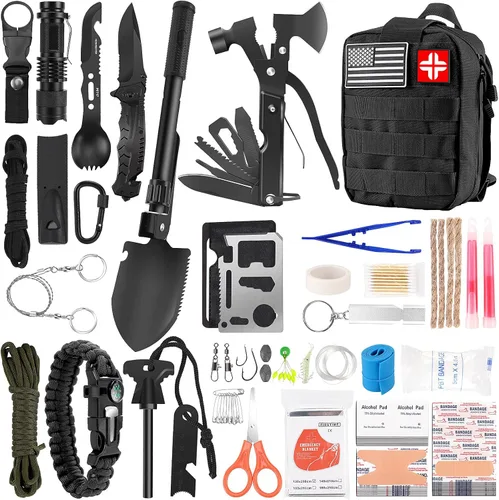 Miniatura 7 de Kit de supervivencia y de primeros auxilios, equipo de supervivencia profesional con bolsa de transporte para hombre, padre, esposo que gusten Caqui