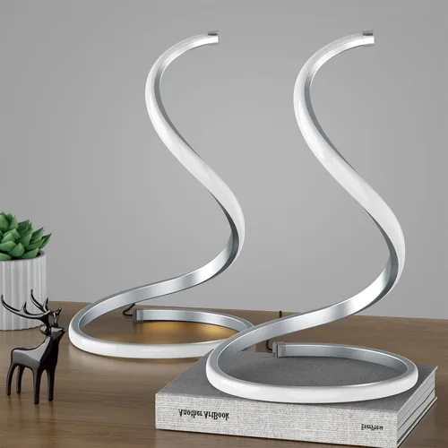 Miniatura 2 de NUÜR Juego de 2 lámparas de mesa LED, lámparas de mesa plateadas, lámpara de mesa de noche, control táctil, regulable continuo, lámpara de mesa