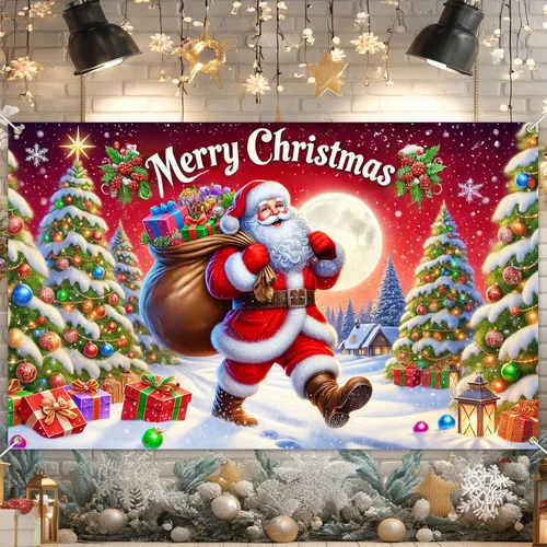 Miniatura 10 de HOMETITUTE Cartel de Navidad de 71 x 43 pulgadas, fondo azul de fotografía de invierno, copo de nieve, árbol de copo de nieve, fondo de fiesta