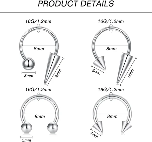 Miniatura 2 de Zolure 16g Anillos de labio de herradura, joyería labret, anillo de barra de labio, anillo de pico, joyería de mordida de serpiente, pendientes