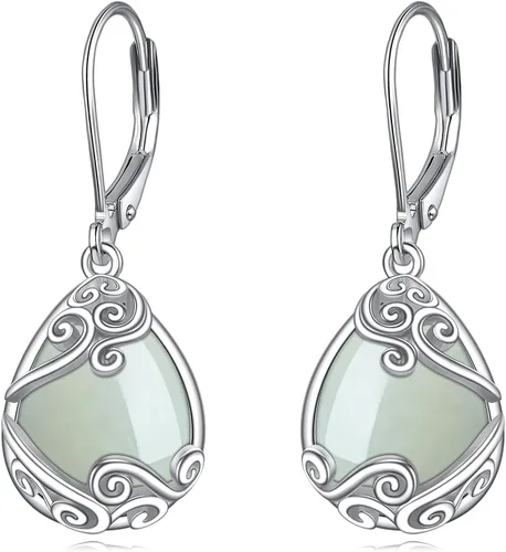 Miniatura 96 de Aretes colgantes con forma de lágrima de filigrana de piedra lunar de plata de ley 925 con cierre de palanca para mujer, regalos de joyería