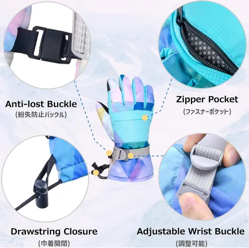 Miniatura 5 de Azarxis Guantes de esquí de nieve para niños, impermeables, resistentes al viento, cálidos guantes de snowboard para niños y niñas