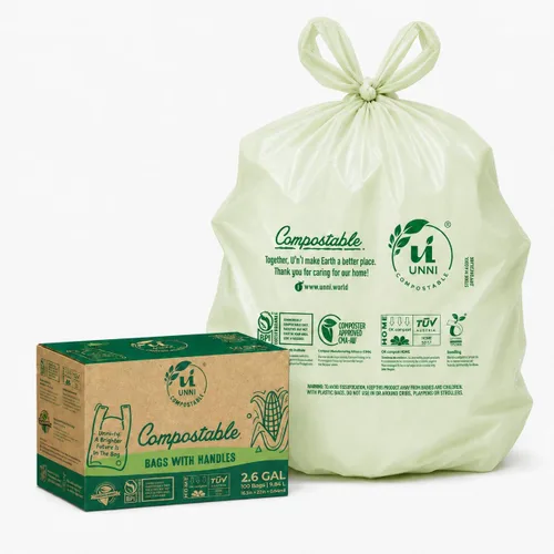Miniatura 7 de UNNI Bolsas de basura compostables de 3 galones con asas de corbata, 100 bolsas pequeñas de compost de cocina para basura de encimera, certificadas