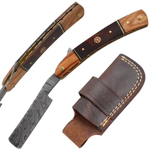 Miniatura 15 de Maquinilla de afeitar recta Cuchilla de afeitar de borde recto afilada de alta dureza de acero de Damasco real Cutthroat Straight Edge-Blade