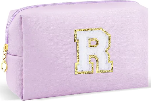 Miniatura 82 de URSKYTOUS Regalos para niñas, bolsa de maquillaje con inicial, bolsa de cosméticos personalizada con cremallera, bonita bolsa de aseo de viaje, Azul