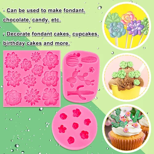 Miniatura 4 de Whaline Moldes de silicona 3D para fondant suculentas, cactus, hojas suculentas, moldes de resina, moldes de cultivo de plantas, cupcakes, galletas