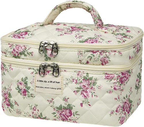 Miniatura 17 de Gosect Bolsa de maquillaje grande, bonita bolsa de cosméticos para mujeres y niñas, bolsa de aseo estética de coqueta floral, bolsa organizadora