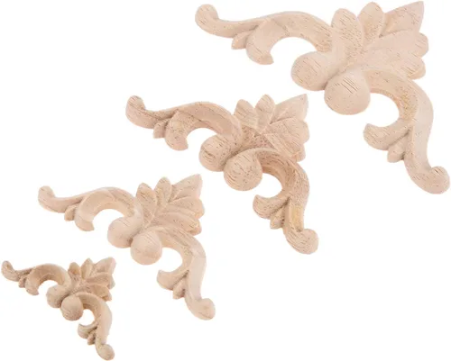 Miniatura 6 de MUXSAM Apliques tallados en madera, calcomanías Little Onlays, 8 piezas de tallas de madera sin pintar para armario, chimenea, tocador, cama