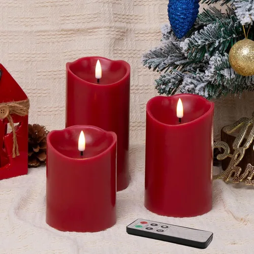 Miniatura 10 de Eywamage Velas de pilar sin llama de corteza de abedul con control remoto, velas LED rústicas parpadeantes con batería, juego de 3 Top plano