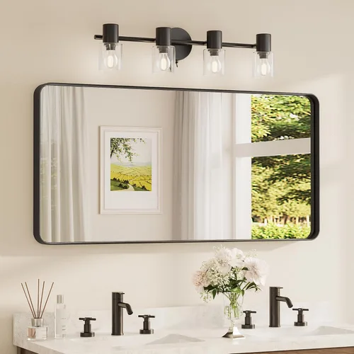 Miniatura 63 de TETOTE Espejo de marco dorado cepillado de 16 x 24 pulgadas, espejo de tocador de baño de latón dorado para pared, espejo enmarcado rectangular