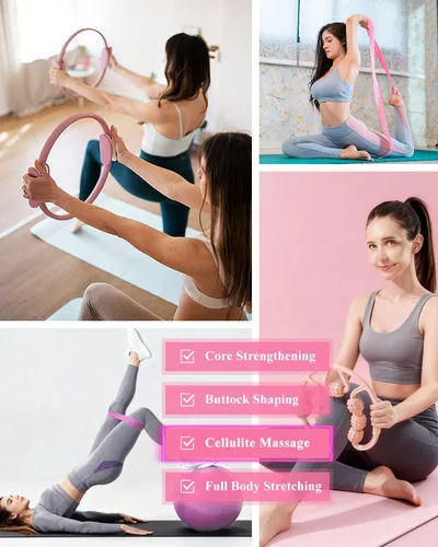 Miniatura 4 de Kit de entrenamiento en casa de pilates Zuluro para mujeres, set de anillo y pelota de pilates Better Me, equipo esencial, con 5 bandas